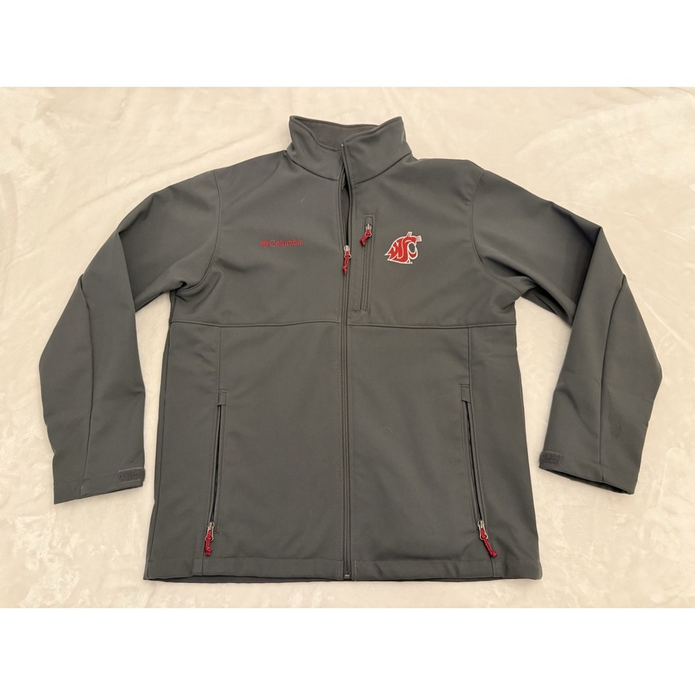 Columbia Mens Washington State Cougars WSU Softshell Jacket Gray‎ Large Full Zip